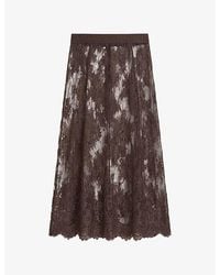 AllSaints - Arran High-Rise Lace-Embroidered Woven Midi Skirt - Lyst
