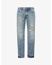 Dolce & Gabbana - Distressed Slim-leg Mid-rise Jeans - Lyst