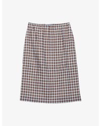 Prada - Checked Stretch-Silk Midi Skirt - Lyst