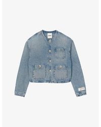 Sandro - Round-Neck Patch-Pocket Denim Jacket - Lyst