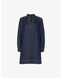 Whistles - V-Neck Long-Sleeve Denim Mini Dress - Lyst