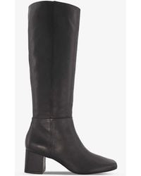 Dune - Signature Block-heel Leather Heeled Knee-high Boots - Lyst