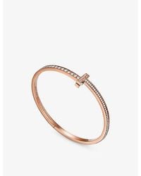 Tiffany & Co. - Tiffany T1 Narrow Pavé 18Ct Rose- And 2.22Ct Diamond Hinged Bracelet - Lyst