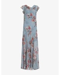 AllSaints - Flora Cowl-Neck Floral-Print Silk-Blend Maxi Dress - Lyst