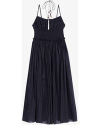 Maje - Shirred-bodice Bead-embellished Cotton Midi Dress - Lyst