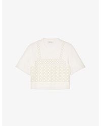 Sandro - Beaded Cropped Cotton T-Shirt - Lyst