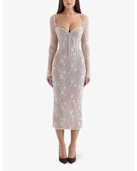 House Of Cb Debutante Cap-Sleeve Backless Satin Midi Dress in White