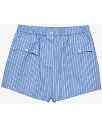 Prada - Stripe-print Elasticated-waist Cotton-poplin Shorts - Lyst
