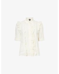 ME+EM - Ruffle-Trim Broderie Cotton Blouse - Lyst