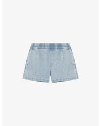 Maje - Floral-Embellished Elasticated-Waist Denim Shorts - Lyst