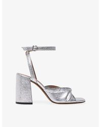 Maje - Twisted-Strap Metallic-Leather Heeled Sandals - Lyst