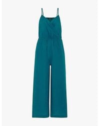 Whistles - Wrap-Front Sleeveless Linen And Cotton-Blend Jumpsuit - Lyst