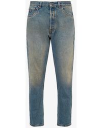 Prada - Logo-plaque Cropped Tapered-leg Jeans - Lyst