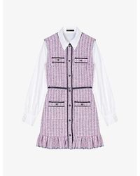 Maje - Shirt-sleeve Ruffle-hem Tweed Mini Dress - Lyst