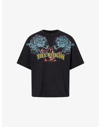 TRUE RELIGION - Tiger-Print Embroidered-Logo Cotton T-Shirt - Lyst