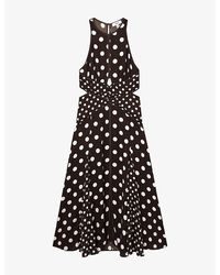 Reiss Linen Polka Dot Ruched Maxi Dress in Natural | Lyst UK