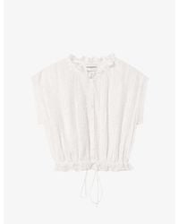 Claudie Pierlot - Cropped Lace-Trim Cotton-Blend Blouse - Lyst