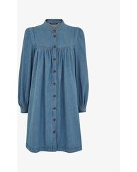 Whistles - Puff-sleeve Denim Chambray Trapeze Dress - Lyst