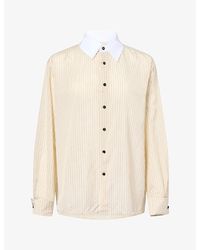 Bottega Veneta - Contrast-Collar Pinstripe Woven Shirt - Lyst