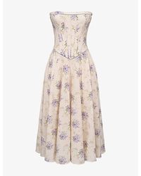 House Of Cb - Gina Rose-Print Strapless Stretch-Cotton Maxi Dress - Lyst