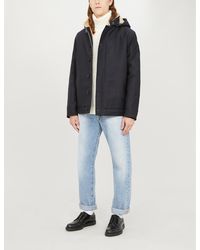 Sandro Deck Funnel-neck Cotton-twill Coat - Blue