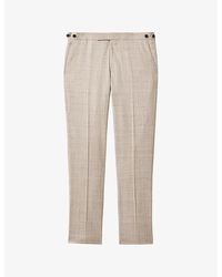 Reiss - Boxhill Slim-fit Checked Stretch Linen-blend Trousers - Lyst
