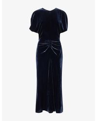 Victoria Beckham - Bela Gathered-Front Detail Velvet Midi Dress - Lyst