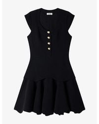 Sandro - Button-Front Flared-Hem Crepe Mini Dress - Lyst
