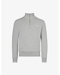 Fred Perry - Ringer Logo-embroidered Half-zip Cotton-jersey Sweatshirt X - Lyst