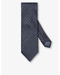 Eton - Vy Blue Checked Silk-blend Tie - Lyst