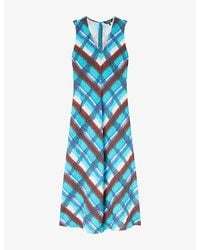 Whistles - Checked V-Neck Cotton Midi Dress - Lyst