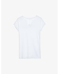 Zadig & Voltaire - Amour Diamanté-embellished Cotton-jersey T-shirt - Lyst