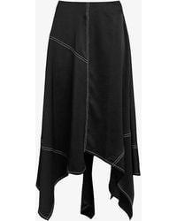 AllSaints - Agnes Contrast-Stitch Asymmetric-Hem Stretch Recycled-Polyester Midi Skirt - Lyst