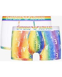 Emporio Armani - Rainbow-logo Pack Of Two Stretch-cotton Trunks - Lyst