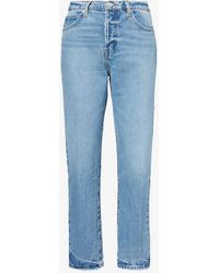 FRAME - Logo-embellished Straight-leg High-rise Recycled Denim-blend Jeans - Lyst