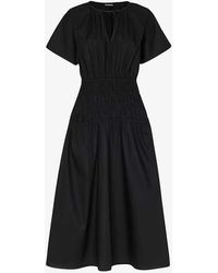 Whistles - Cut-out Shirred-waist Cotton Midi Dress - Lyst