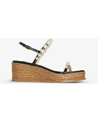 Jimmy Choo - Amatuus 60 Faux Pearl-embellished Leather Wedge Sandals - Lyst