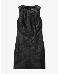 AllSaints - Vee Slim-Fit Leather Mini Dress - Lyst