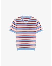 Prada - Striped Crew Neck Cotton Knitted Top - Lyst