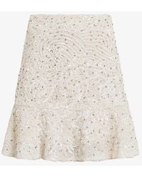 AllSaints - Ivy Sequin-embroidered Frill-hem Woven Mini Skirt - Lyst