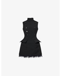 McQueen - Frayed-Hem Sleeveless Wool Mini Dress - Lyst