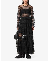 chinese dress ladies Alba Frill & Lace Trim Maxi Dress Oyster