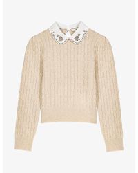 Maje - Cable Removable-Collar Wool And Cashmere Jumper - Lyst