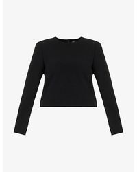 Theory - Padded-shoulder Round-neck Woven-blend Top - Lyst