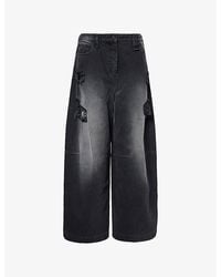Simone Rocha - Embellished Distressed Wide-Leg Denim Jeans - Lyst