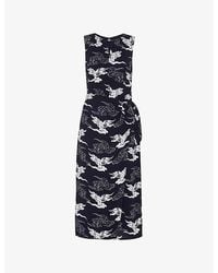 Whistles - Cloud-Print Tie-Waist Woven Midi Dress - Lyst