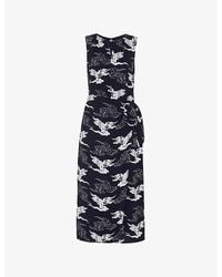 Whistles - Cloud-Print Tie-Waist Woven Midi Dress - Lyst