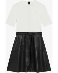 Ted Baker - Oliyia Contrast-skirt Woven And Faux-leather Mini Dress - Lyst