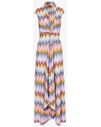 Missoni - Yellow Blue Pink Chevron-pattern Metallic Knitted Maxi Dress - Lyst