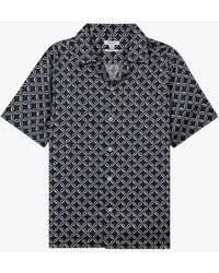Reiss - Vy/white Tintipan Geometric-print Short-sleeve Woven Shirt - Lyst